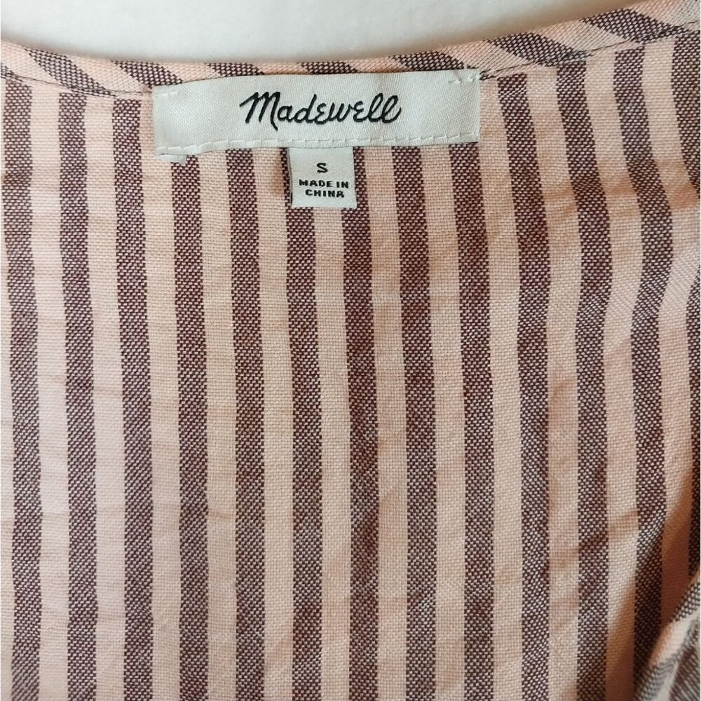 Madewell Puff-Sleeve Peplum Wrap Top in Stripe Sz S - Picture 7 of 11